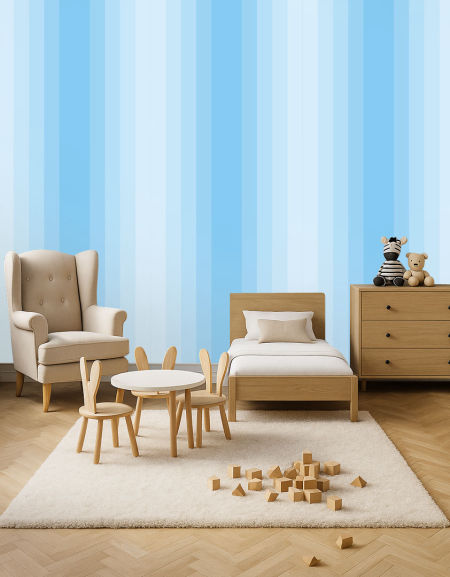 Niebieska gradientowa tapeta dziecięca w pionowe pasy dla chłopca