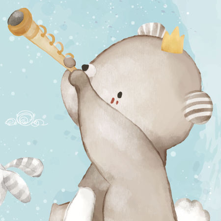 Niebieska tapeta dziecięca WESOŁA ORKIESTRA, grające zwierzęta, ptaszek, biały zając i miś