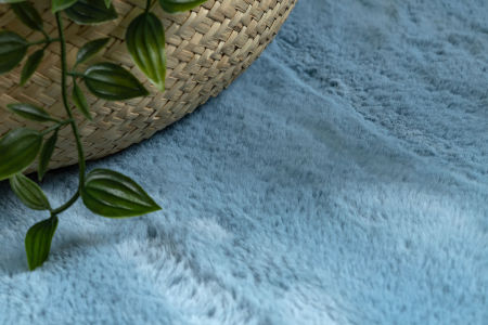 Niebieski okrągły dywan, pluszowy miękki dywan do prania, antypoślizgowy - POSH Shaggy