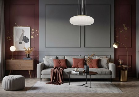 Nowoczesna biało-złota lampa wisząca ze szklanym kloszem do salonu - MONARTE