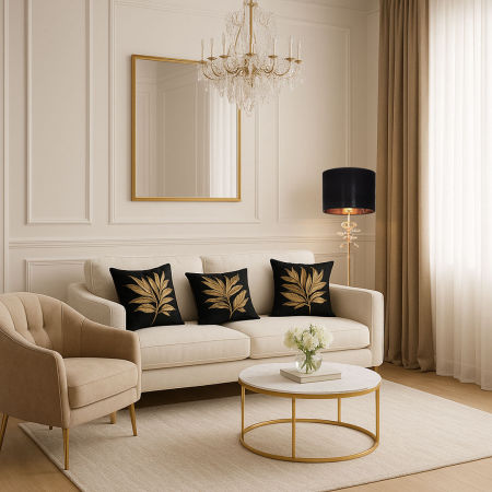 Nowoczesna lampa podłogowa w kolorze złotym MILARI z czarnym abażurem