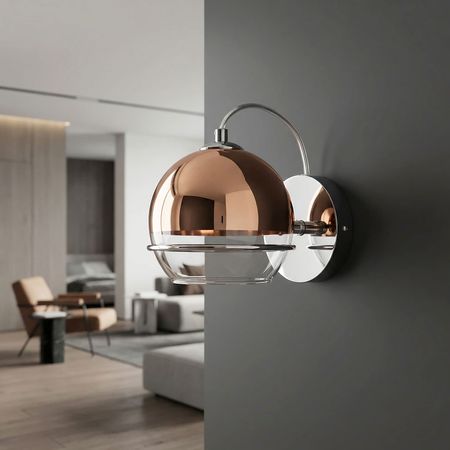 Nowoczesna lampa ścienna różowe złoto VERONI klosz szklana kula designerska