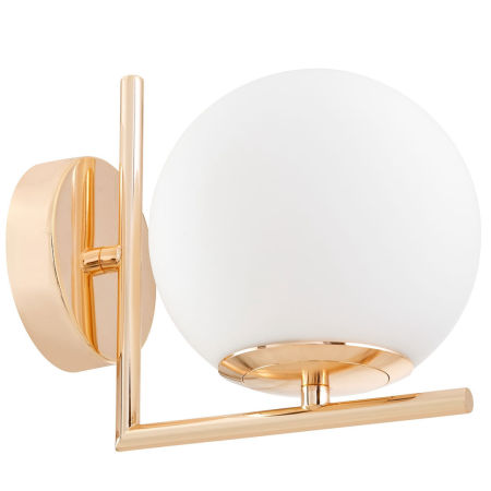 Nowoczesna lampa ścienna, kinkiet w kolorze francuskiego złota SORENTO, biała szklana kula