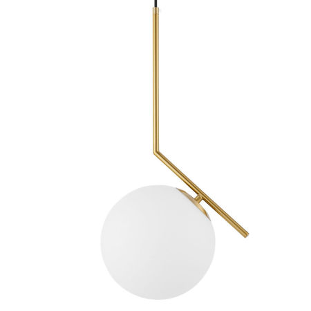 Nowoczesna mosiężna lampa wisząca ze szklanym kloszem, biała kula - SORENTO