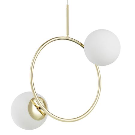 Nowoczesna złota lampa wisząca okrągła z dwoma białymi kloszami kula - LEDO W2
