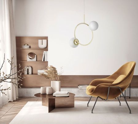 Nowoczesna złota lampa wisząca okrągła z dwoma białymi kloszami kula - LEDO W2