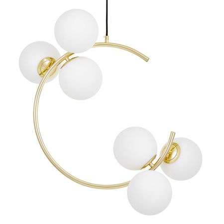 Nowoczesna złota lampa wisząca, okrągłe białe klosze, designerskie oświetlenie sufitowe - BONIO W6