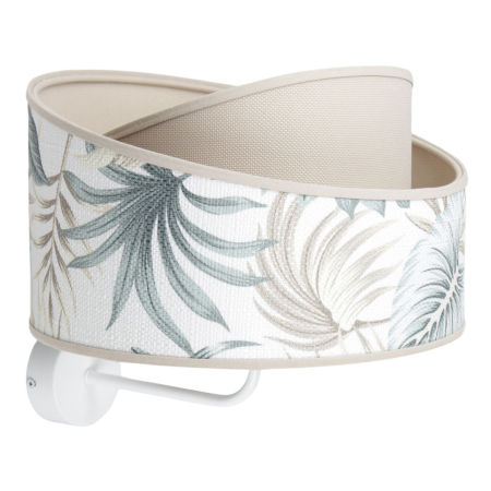 Nowoczesny kinkiet ścienny boho z motywem tropikalnym, kremowy asymetryczny abażur - ENA