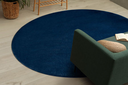 Okrągły granatowy dywan pluszowy, do prania w pralce, antypoślizgowy, miękki - POSH Shaggy
