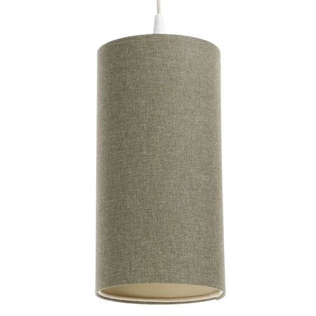 Oliwkowa lampa wisząca BOHO z lnianym abażurem tuba, nad stół i wyspę kuchenną