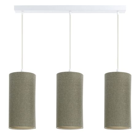 Oliwkowa lampa wisząca z lnu potrójna tuba na listwie, do kuchni i jadalni nad wyspę - BOHO
