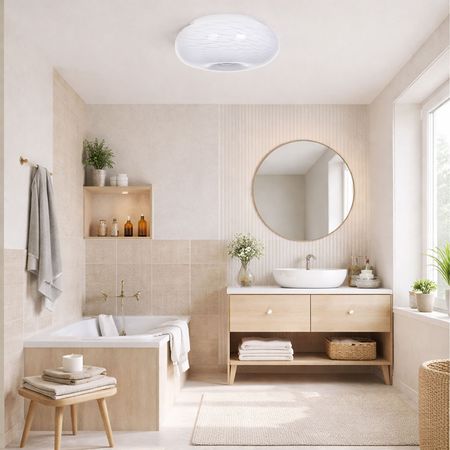 Plafon, lampa sufitowa EVIANTE biała, oprawa szklana, okrągła, we wzorki