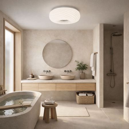 Plafon, lampa sufitowa MONARTE biała, oprawa szklana, okrągła, wzór w paski