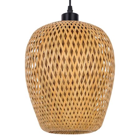 Pleciona lampa bambusowa boho, beżowy naturalny ażurowy abażur, do sypialni i nad stół - IVA