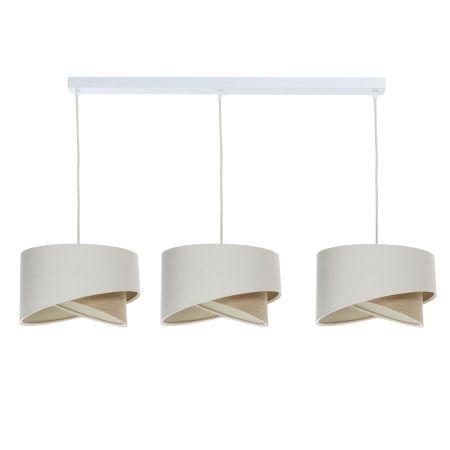 Potrójna lampa wisząca BOHO na listwie, len i juta w naturalnym stylu, kremowo-beżowa asymetria