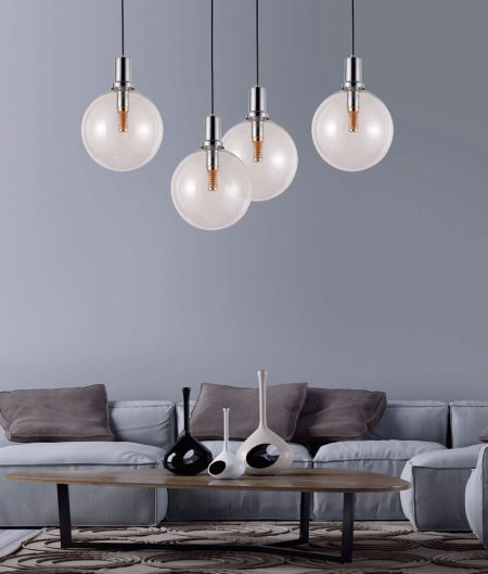 Przezroczysto-chromowana lampa wisząca kula, designerska DORITO
