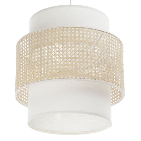 Rattanowa lampa wisząca boho z podwójnym abażurem w kolorze złamanej bieli - LIAM