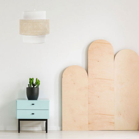 Rattanowa lampa wisząca boho z podwójnym abażurem w kolorze złamanej bieli - LIAM