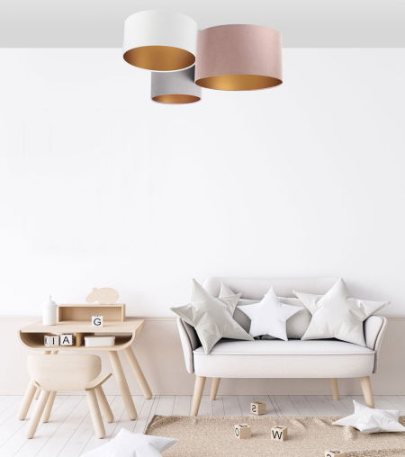 Różowo-biało-szary plafon z weluru, ze złotym wnętrzem, pudrowo różowa plafoniada - MIA