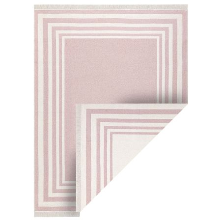 Różowo-kremowy dywan z frędzlami, dwustronny, ekologiczna bawełna z recyklingu, płasko tkany - TWIN