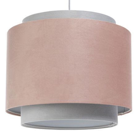 Różowo-szara lampa wisząca pudrowy róż, welurowy podwójny abażur, lampa do salonu - JASMINE BEBE