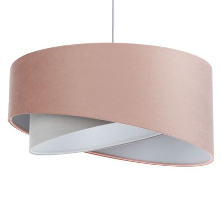Pudrowa różowo-szara lampa wisząca z asymetrycznym welurowym abażurem, do salonu - JASMINE BEBE