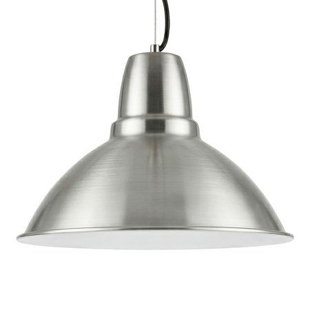 Srebra lampa wisząca industrialna loft, szczotkowany chrom metalowy klosz, do kuchni - DORS
