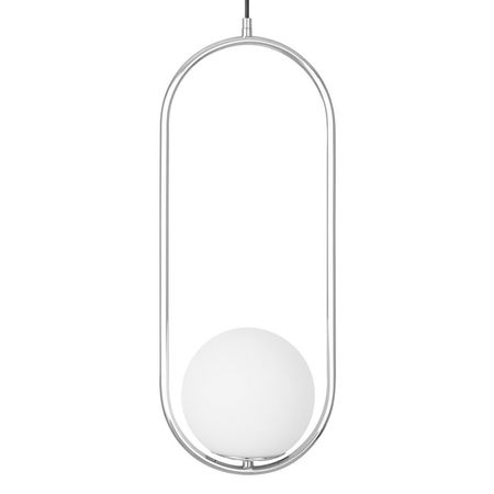 Srebrna lampa wisząca, chrom, biała kula, nowoczesne oświetlenie wnętrz - VERO 1B
