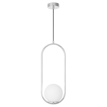 Srebrna lampa wisząca, chrom, biała kula, nowoczesne oświetlenie wnętrz - VERO 1B