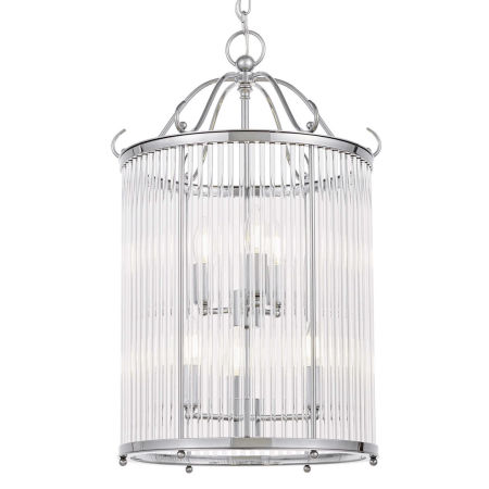 Srebrna lampa wisząca, chromowana klatka, szklane rurki, 6 żarówek, styl nowojorski, new hampton - BOSTON W6