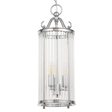 Srebrna lampa wisząca, chromowana klatka, szklane rurki, 3 żarówki, modern retro, elegancka - BOSTON W3