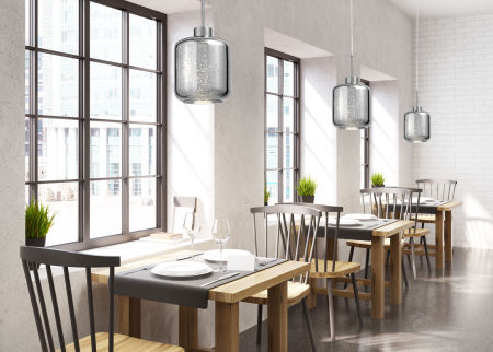 Srebrna lampa wisząca zwis ALACOSMO chromowana szklana nowoczesna