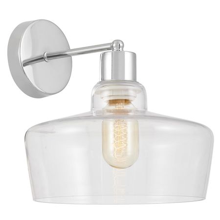 Srebrny kinkiet, elegancka lampa ścienna z przezroczystym kloszem szklanym, chrom - MORO 1D