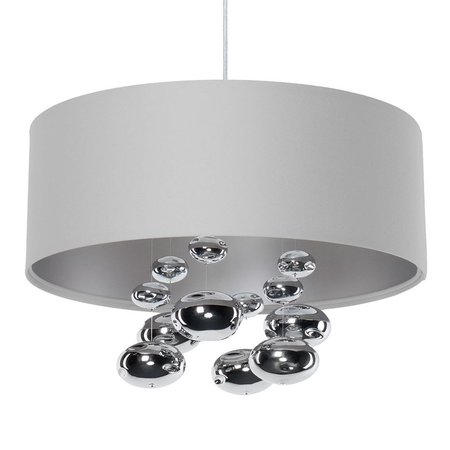 Szara lampa wisząca do sypialni, designerska w stylu glamour, srebrne szklane kule bąbelki - BUBBLE