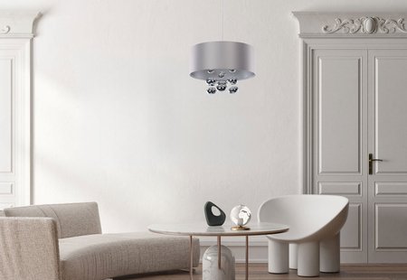 Szara lampa wisząca do sypialni, designerska w stylu glamour, srebrne szklane kule bąbelki - BUBBLE