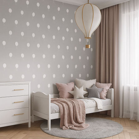 Szara tapeta w białe balony