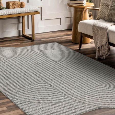 Szaro-kremowy dywan w paseczki outdoor boho, na taras, balkon i do ogrodu - ORGANIC