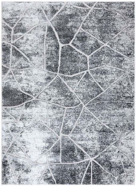 Nowoczesny, strukturalny, ciemnoszary dywan marmurowy z jasnymi pęknięciami