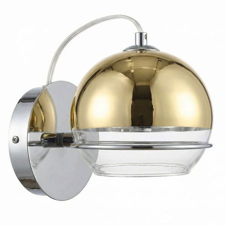 Szklany designerski kinkiet VERONI dwukolorowy klosz kula - złoty, przezroczysty