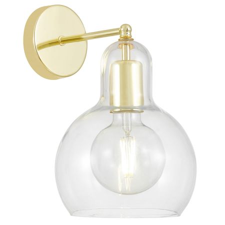 Szklany kinkiet, nowoczesna lampa ścienna glamour, przezroczysty klosz, złoty stelaż - MORO 1A