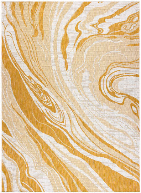 Sznurkowy musztardowo-biały dywan do salonu, dywan marmur, na balkon i taras - SION