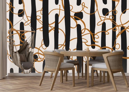 Tapeta ABSTRAKCJA beżowo-czarna, artystyczna sztuka nowoczesna do salonu