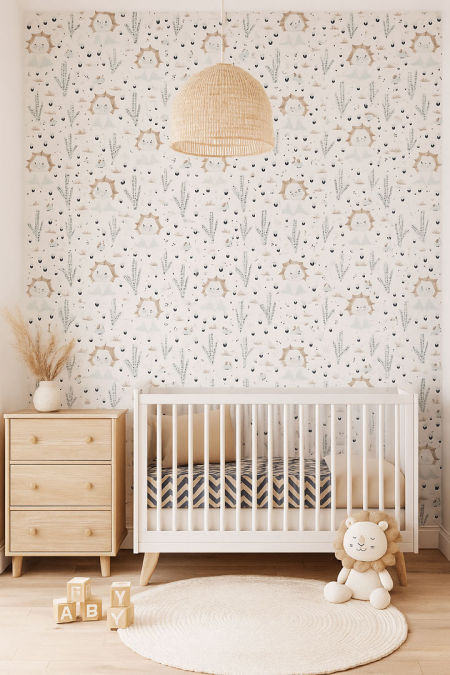 Tapeta dinozaur Bobo na gorącej pustyni z kaktusami - dla dzieci, na ścianę