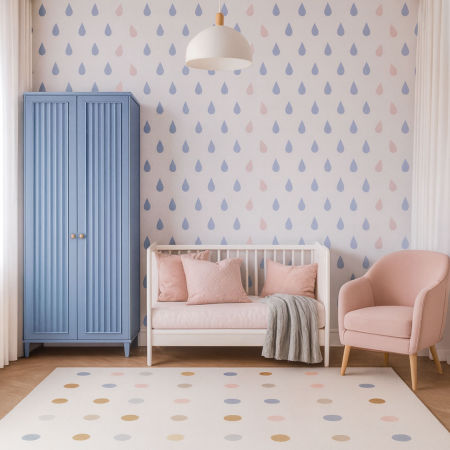Tapeta KROPLE WODY, DESZCZU, kolory: Serenity i Rose Quartz (niebieski i różowy)