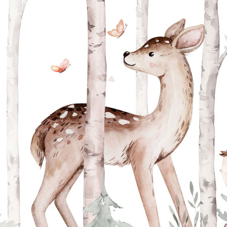 Tapeta LEŚNE ZWIERZĘTA dla dzieci, akwarelowa do pokoju chłopca i dziewczynki