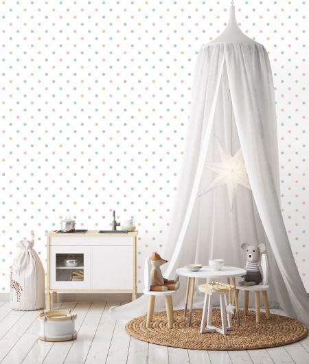 Tapeta w kolorowe kropki, groszki 2 cm