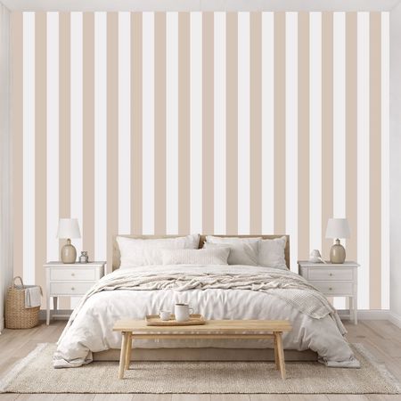 Tapeta w pasy beżowe, białe, pionowe 10 cm