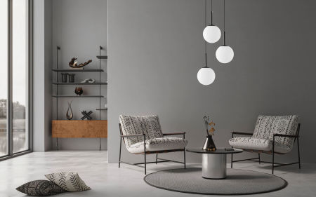 Wielopunktowa lampa wisząca w czarnej oprawie z okrągłymi kloszami, nowoczesna FREDICA W3