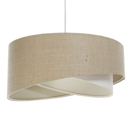 Wisząca lampa BOHO z asymetrycznym jutowo-lnianym abażurem, beżowa z kremowym akcentem
