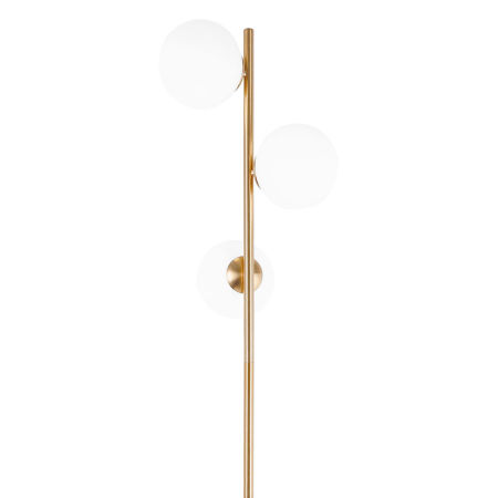 Złota lampa podłogowa z białymi kloszami w kształcie kuli, elegancka FREDICA W3